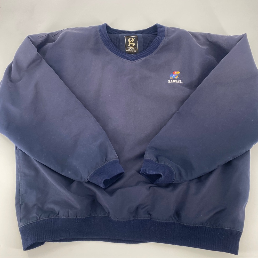 VTG Gear for Sports Kansas Jayhawks Pullover Windbreaker Jacket Mens XL‎ Navy